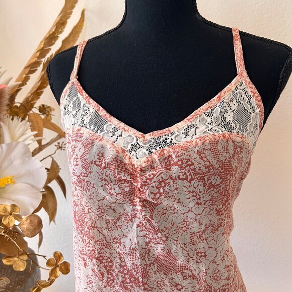 Y2K Orange & White Babydoll Sheer and Lace Top with a Criss Cross Open Back L - Picture 2 of 8